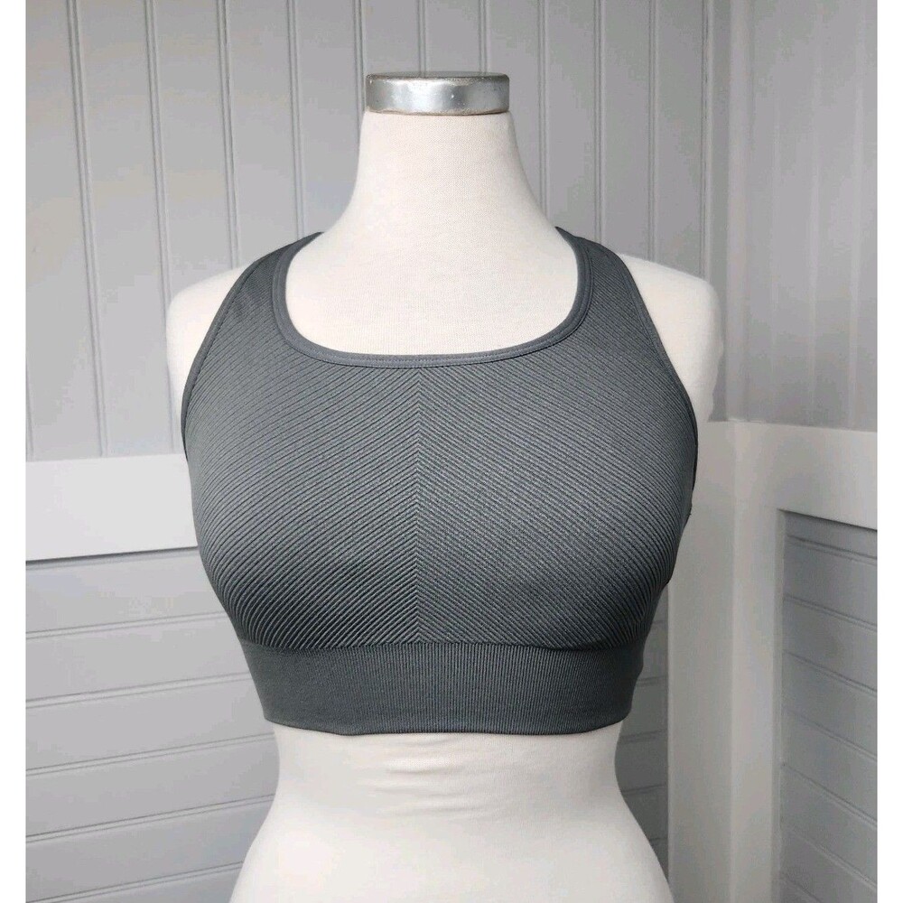 Members Mark Sports Bra Gray Womens L Seamless Racer back Stretch Chevron Gym